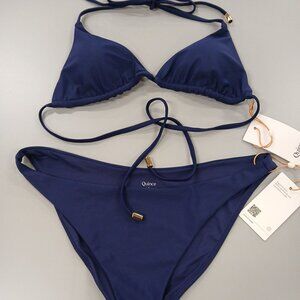 Quince Italian Triangle Bikini Top & Side-Tie Bikini Bottom Women's Small Navy